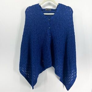 Incalpaca TPX Blue Alpaca Wool Pointelle Knit Cardigan Poncho